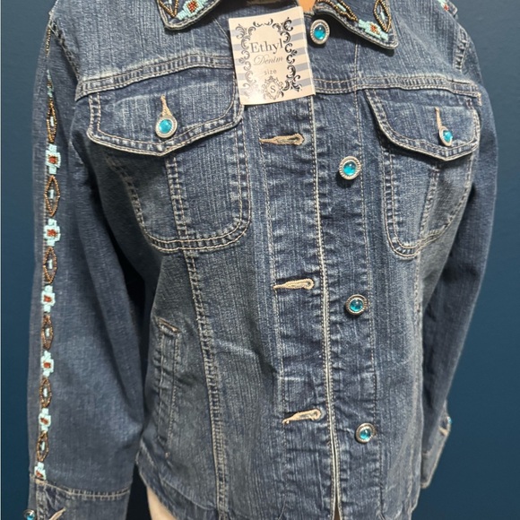 Ethyl Denim Jacket with Embroidered Accents - Picture 1 of 10